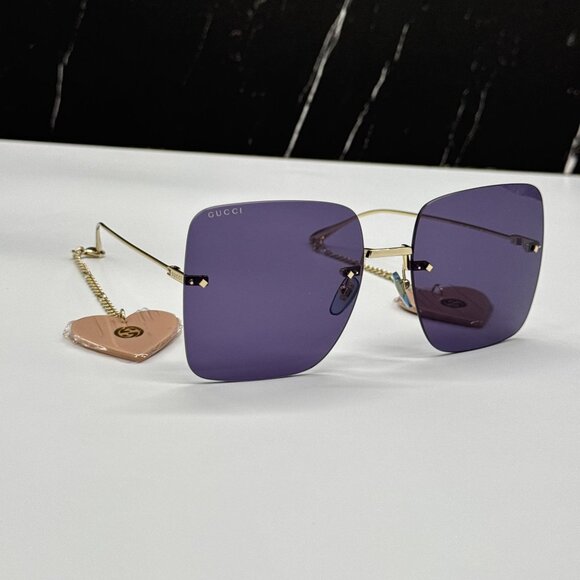 NEW GUCCI SUNGLASSES GG1147S 004 GOLD BLUE WOMEN EYEWEAR GUCCI PLUS EARRINGS